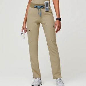 Figs Women's Khaki Scrub Pants with Blue Drawstring